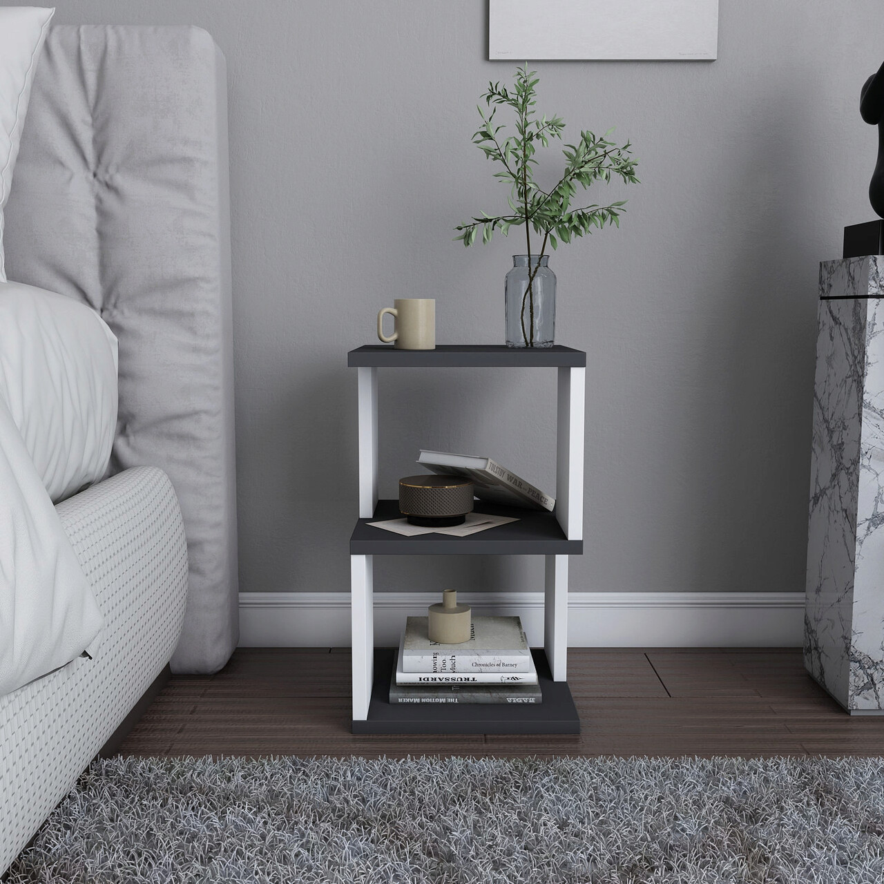 Noptiera, Hanah Home, Carter, 29.6x29.6x49.4 cm, Antracit/Alb - imagine 7